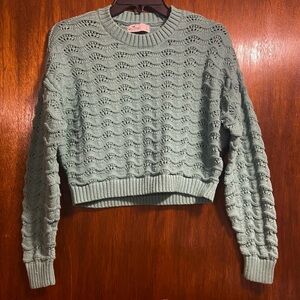 Hollister Teal Open-Knit Cropped Pullover Sweater